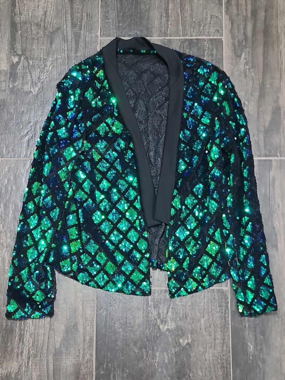 Sequined Open-Front Jacket in Green-Blue